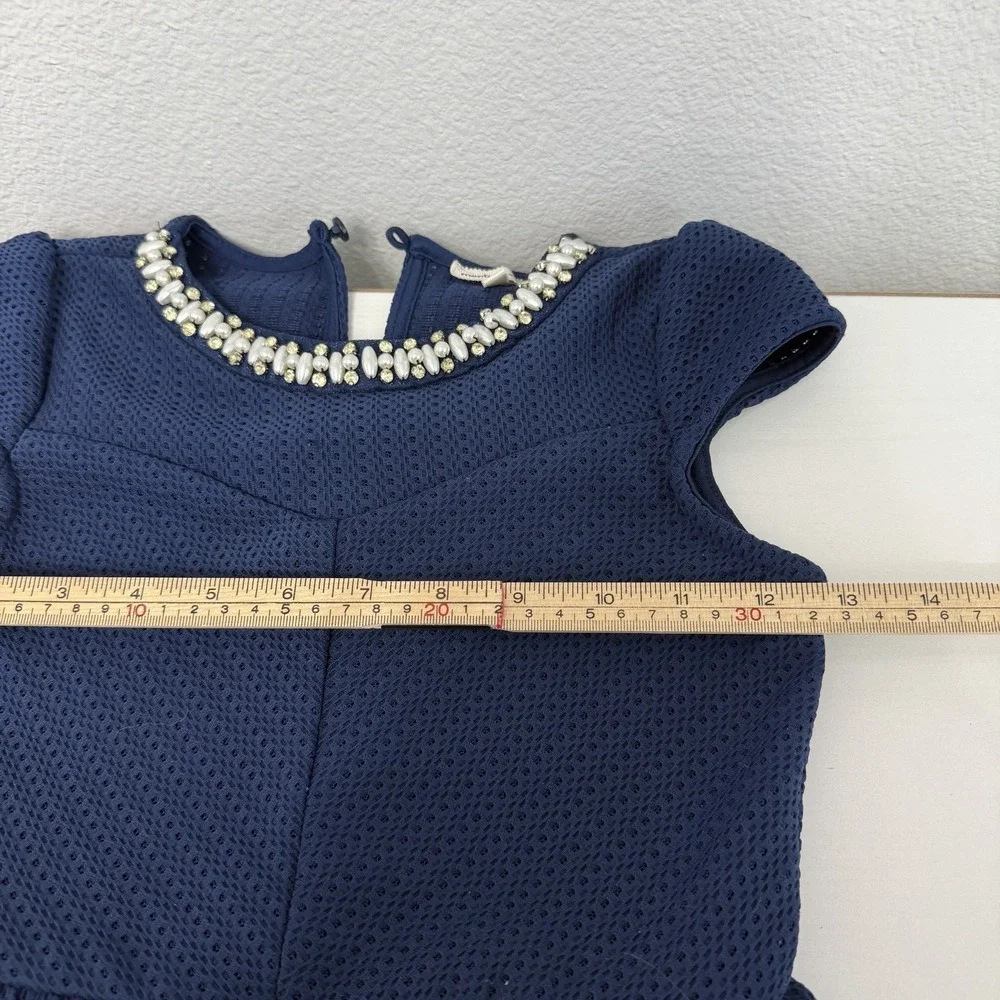 Monteau girl navy blue Dress Size 10 beaded neck sleeveless Party Festive